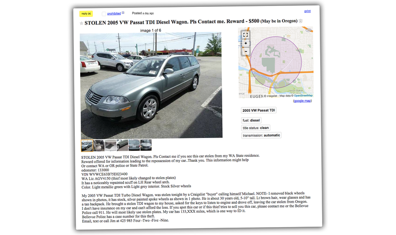 Illustration for article titled Who’s Behind This Bizarre Chain Of Craigslist Volkswagen Passat TDI Wagon Thefts?